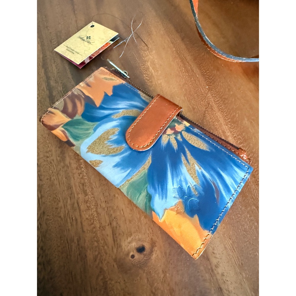 Patricia Nash Marigold Harvest Terresa Leather Wallet Floral Blue Orange NWT